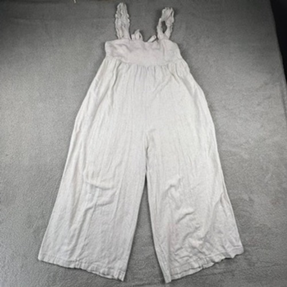 Light Cream Wide-Leg Jumpsuit with Ruffle Straps